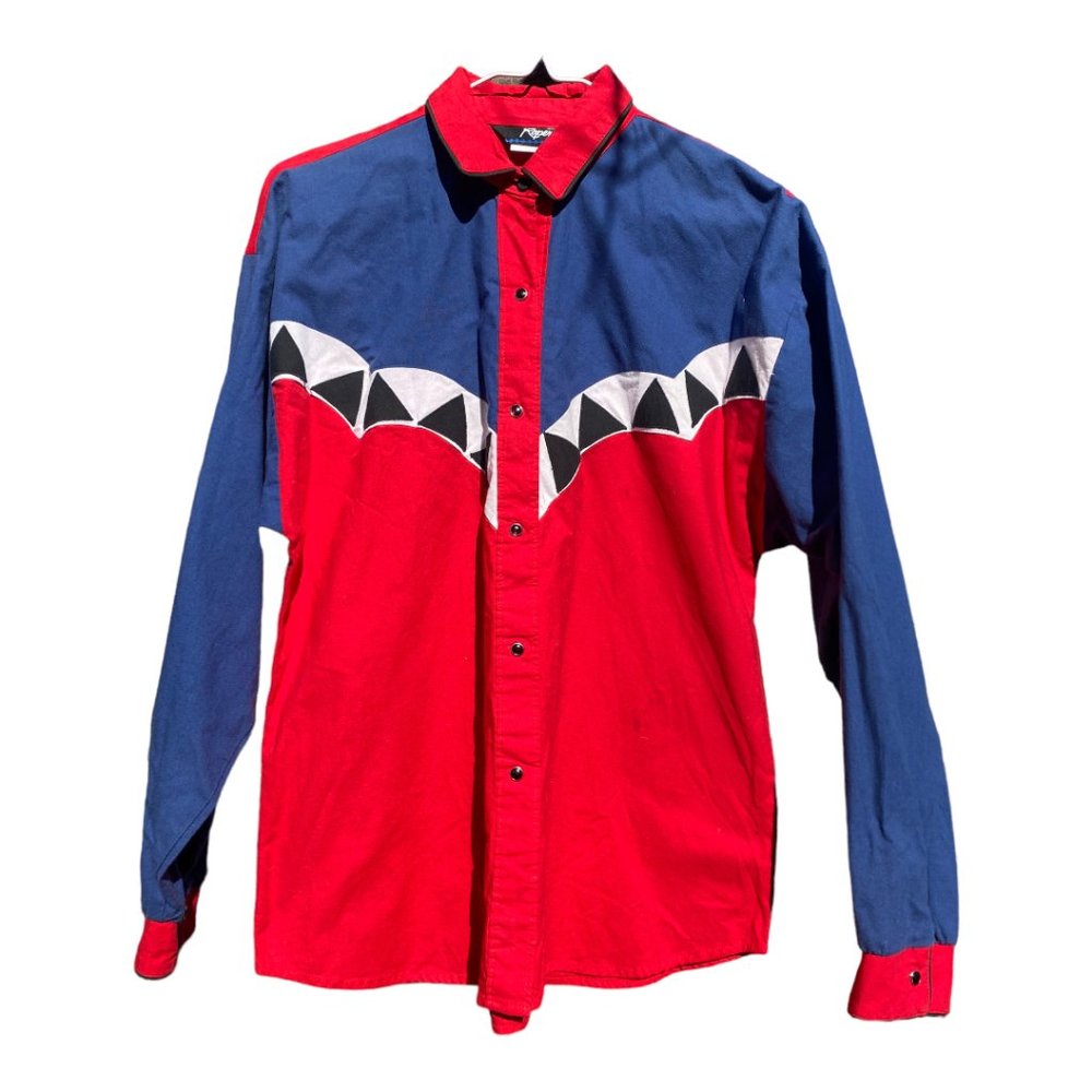 Vintage Roper red, white and blue button-down western cowboy shirt